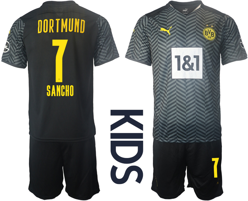 Youth 2021-2022 Club Borussia Dortmund away black #7 Soccer Jersey->youth soccer jersey->Youth Jersey